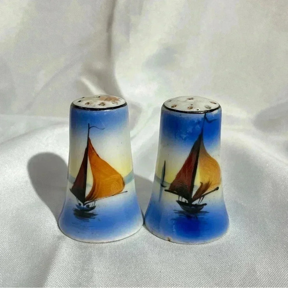 Vintage Other - Vintage 1950s Handpainted Sailboat Scene S&P Shakers